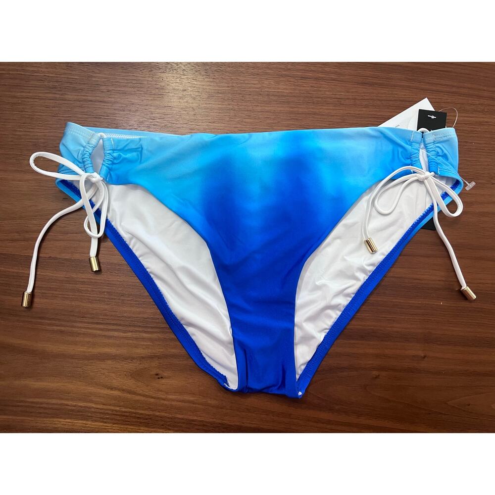 NWT La Blanca Blue Ombre Side Tie Bikini Bottom Size 12 UPF 50+